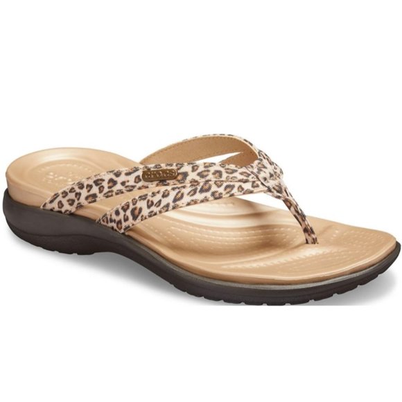 crocs leopard flip flops